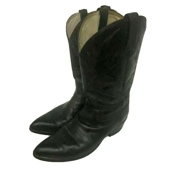 Dan Post Mens Black Leather Western Cowboy Country Boots US 10.5 Pull On - Picture 1 of 11